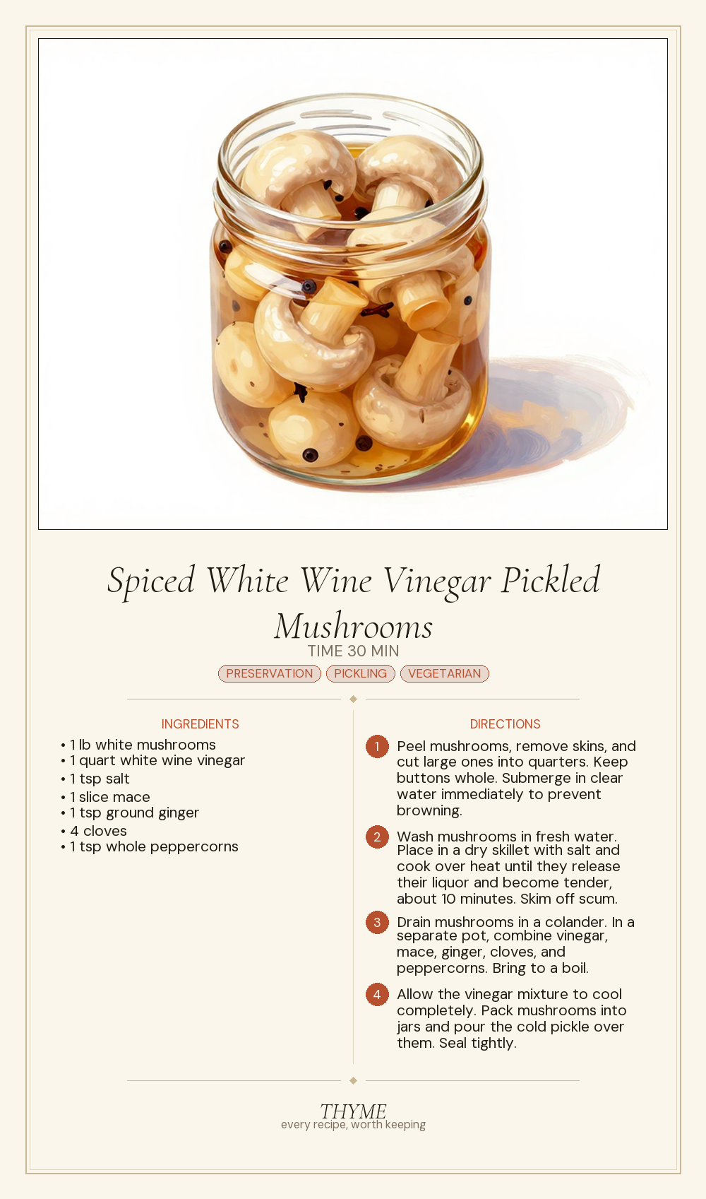 Spiced White Wine Vinegar Pickled Mushrooms