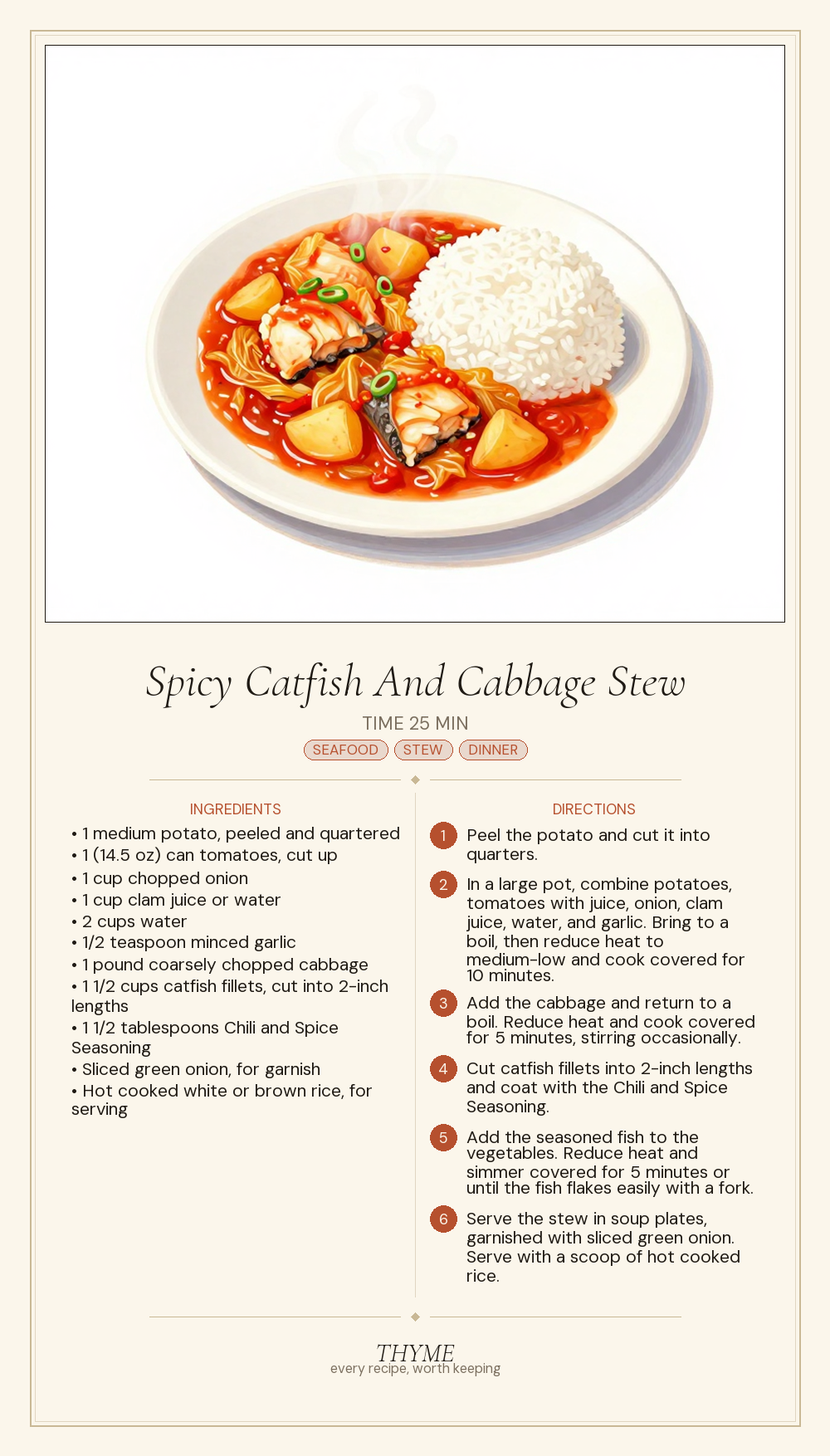 Spicy Catfish And Cabbage Stew
