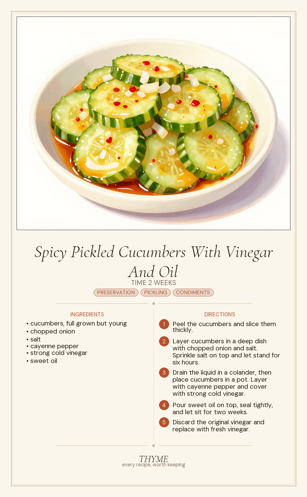 Spicy Pickled Cucumbers With Vinegar And Oil
