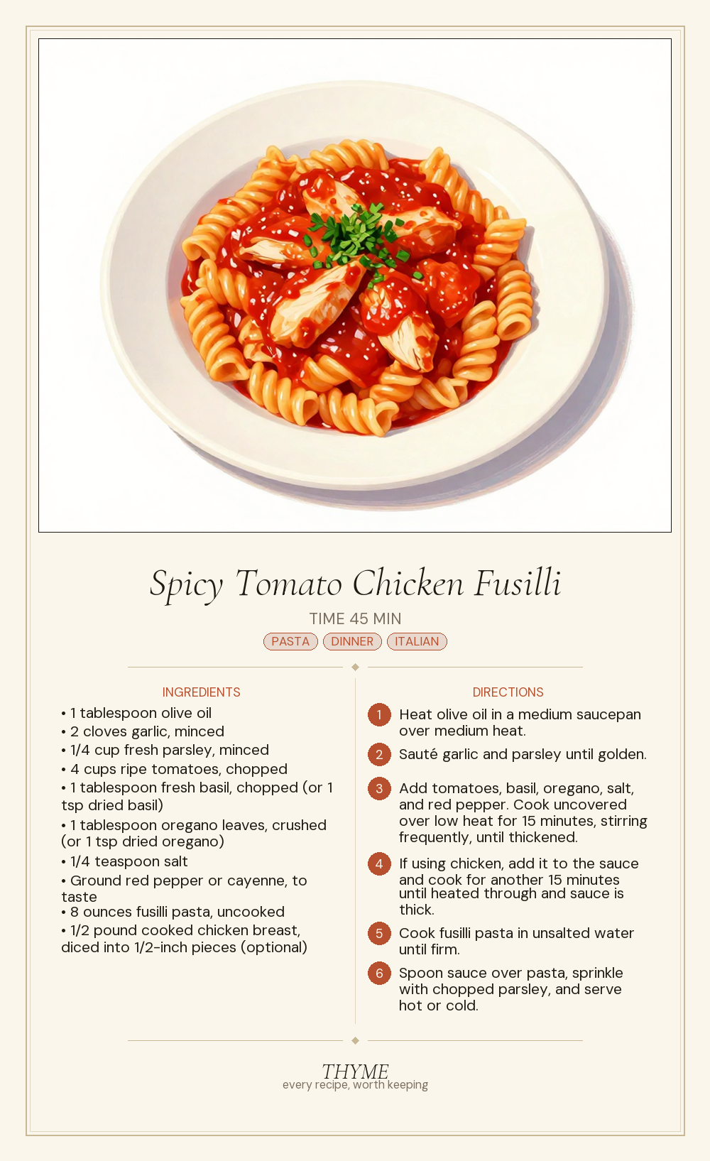 Spicy Tomato Chicken Fusilli