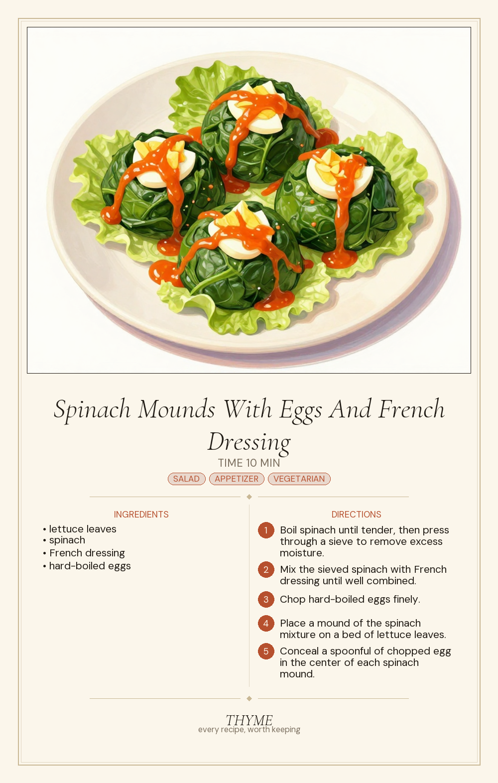 Spinach Mounds With Eggs And French Dressing