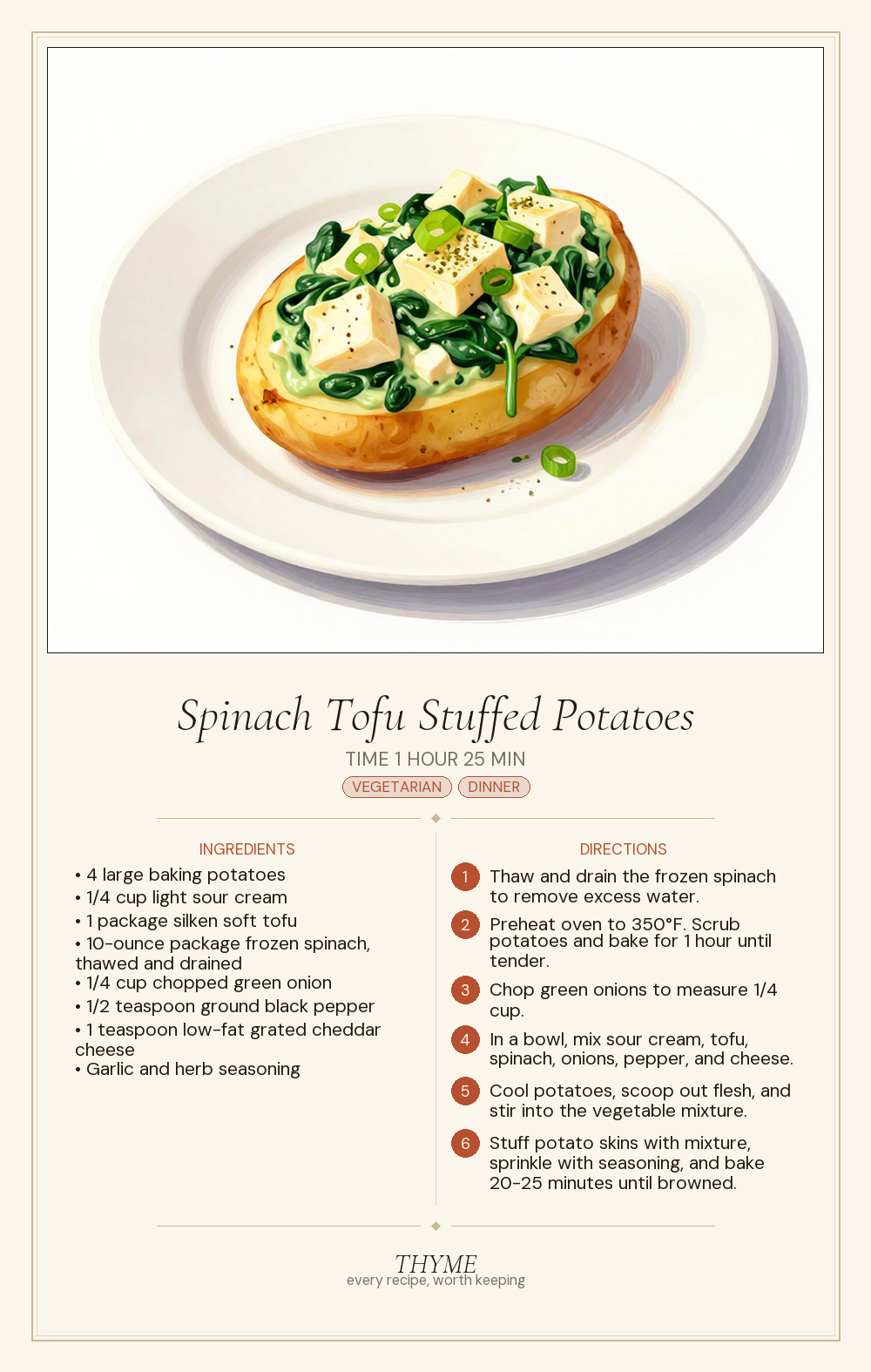 Spinach Tofu Stuffed Potatoes