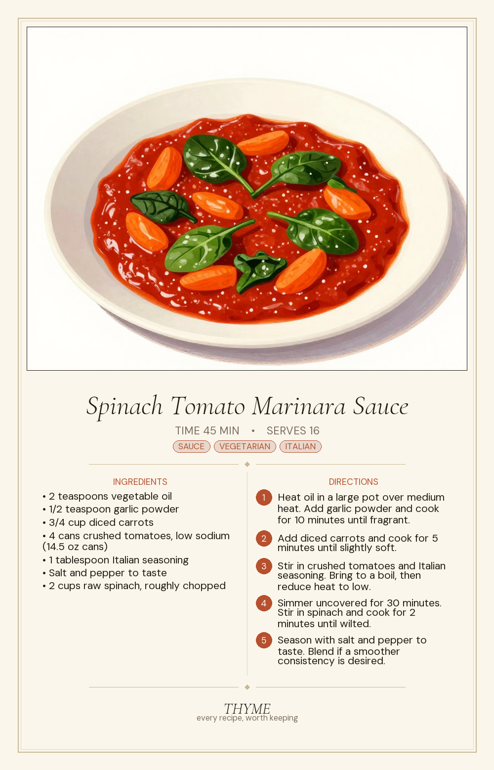 Spinach Tomato Marinara Sauce