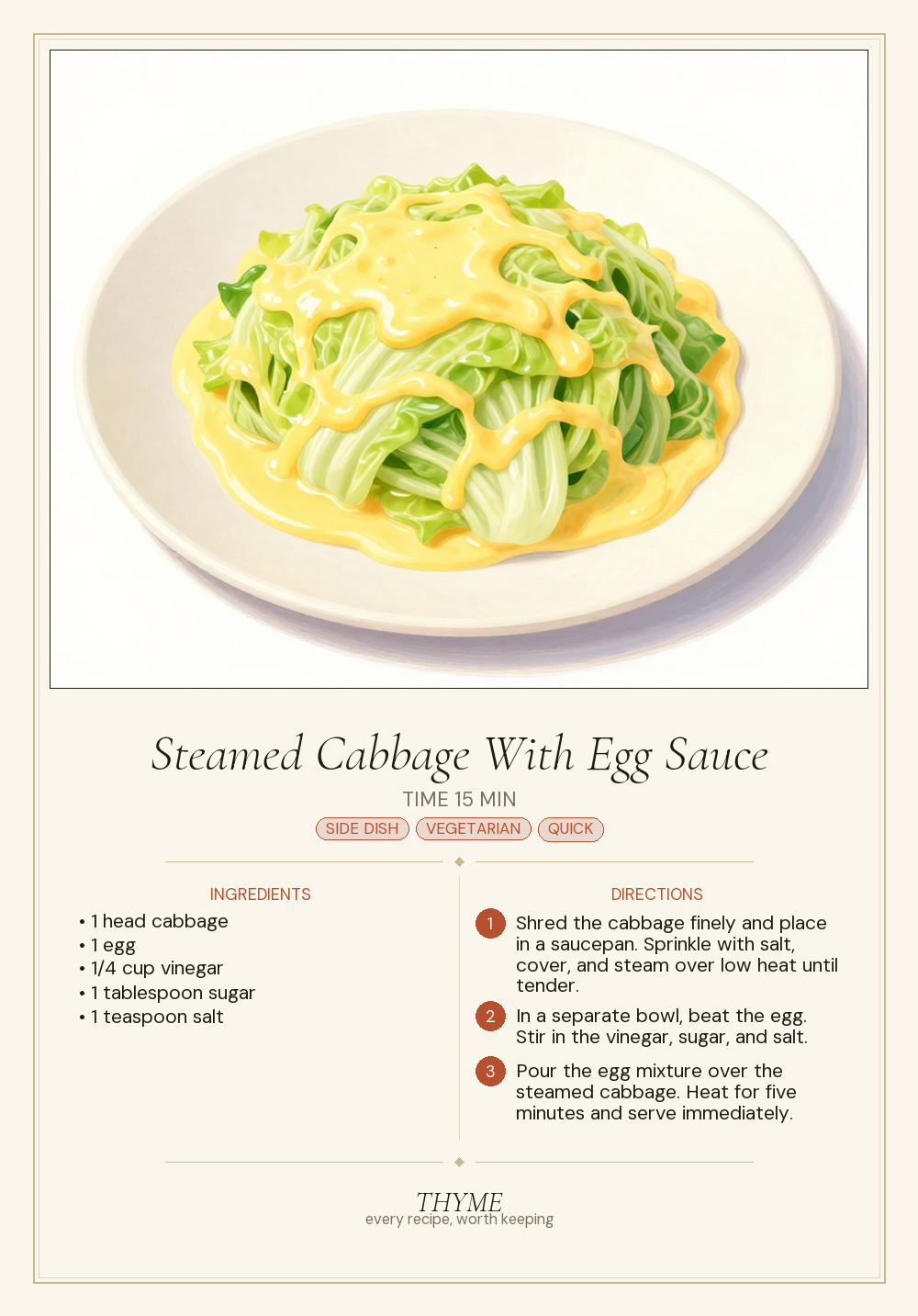 Steamed Cabbage With Egg Sauce