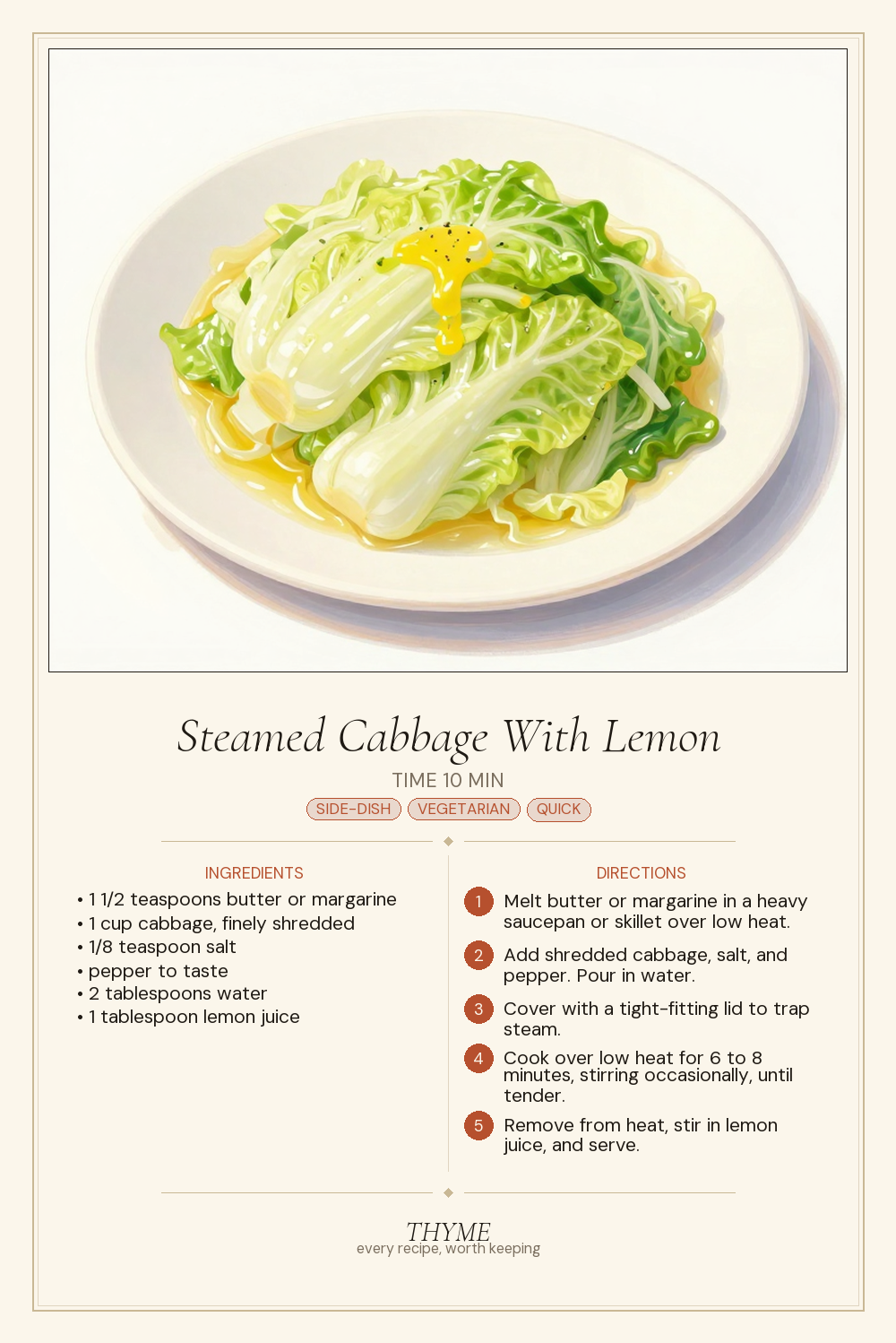 Steamed Cabbage With Lemon