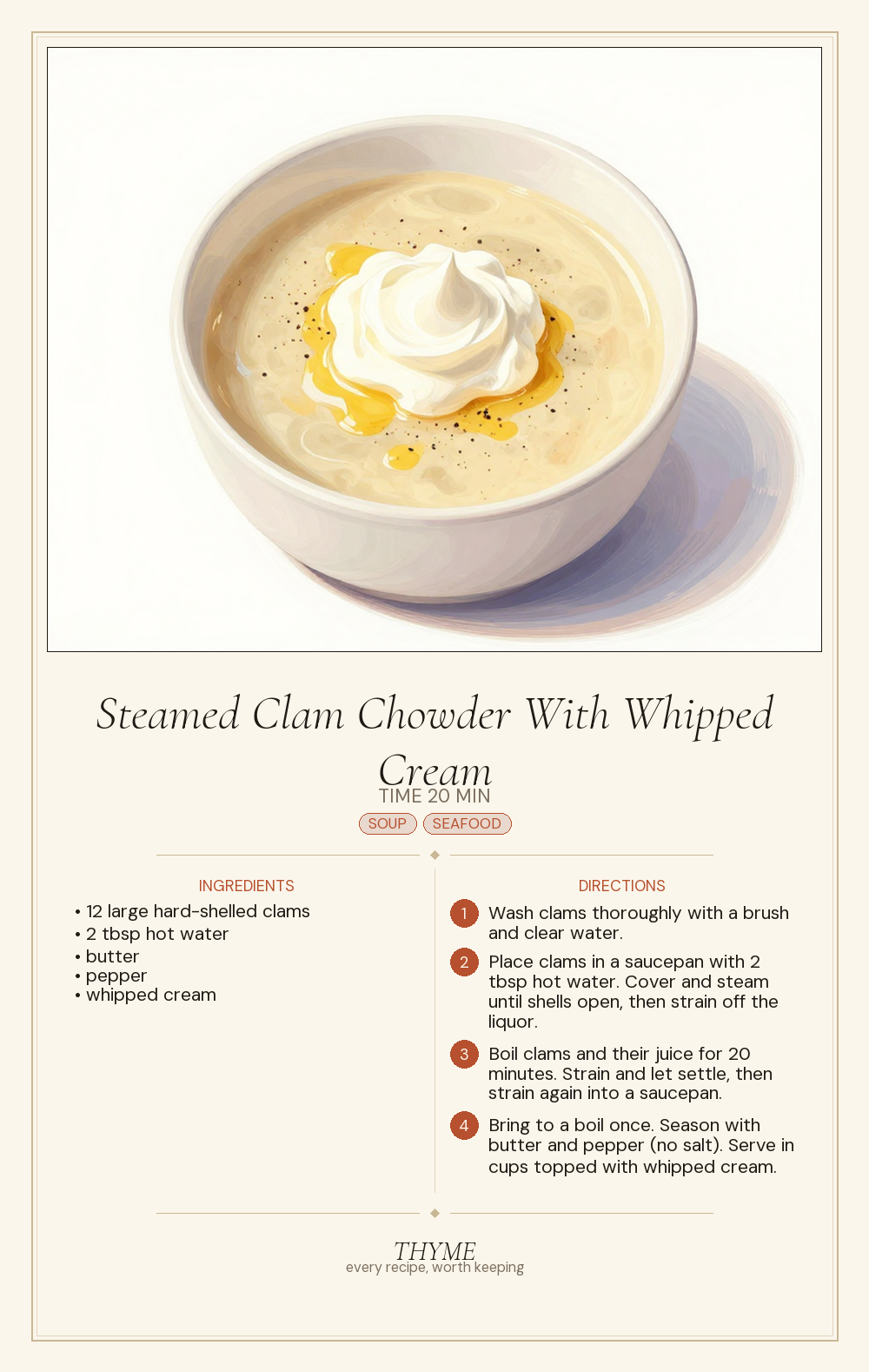 Steamed Clam Chowder With Whipped Cream