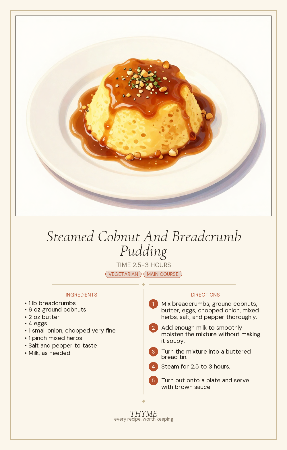 Steamed Cobnut And Breadcrumb Pudding