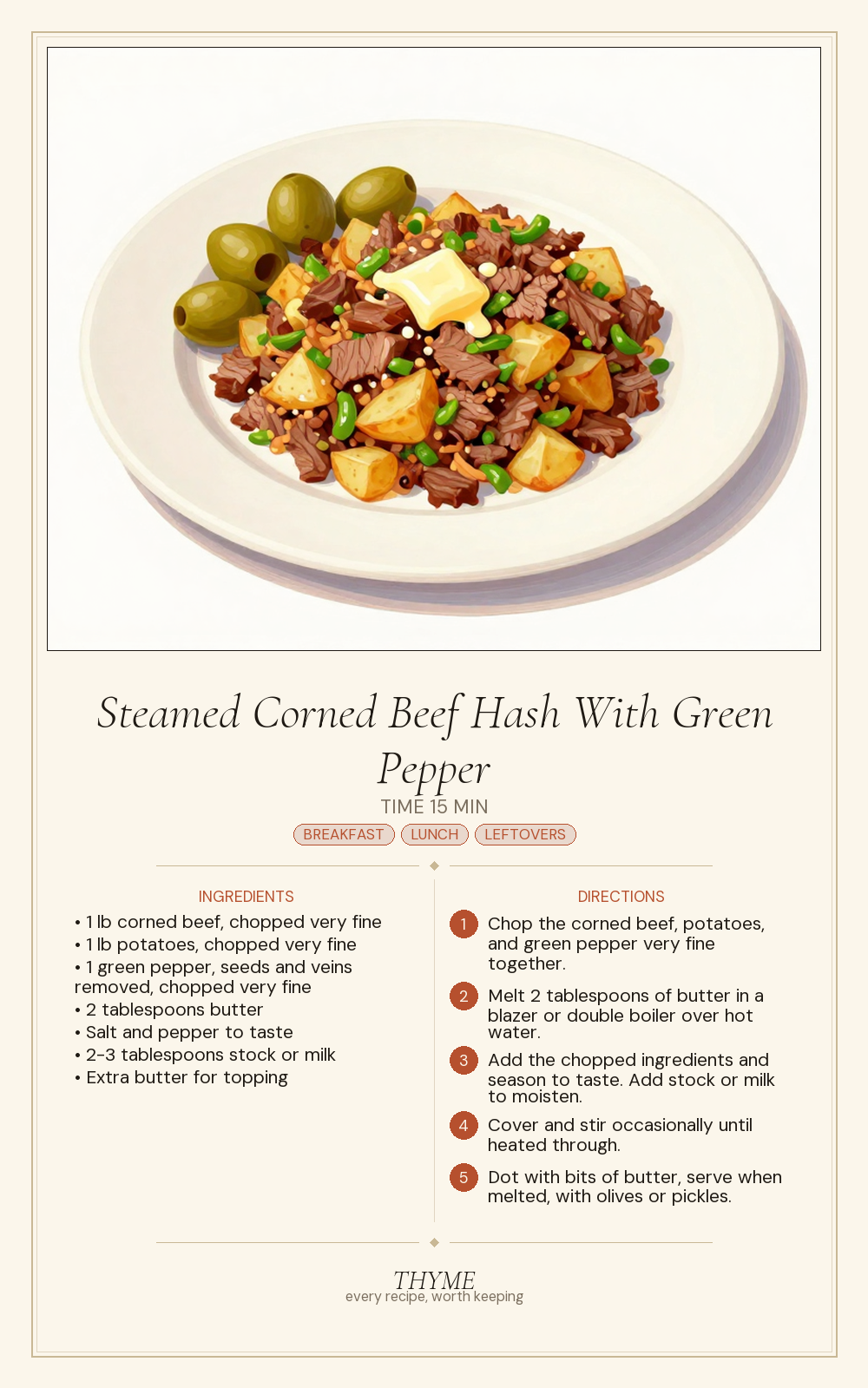 Steamed Corned Beef Hash With Green Pepper