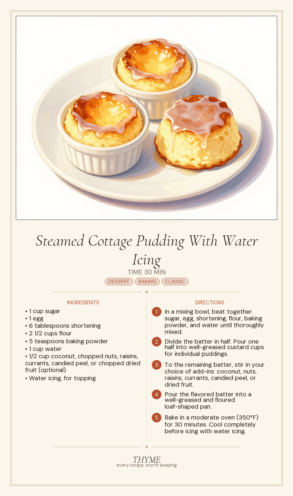 Steamed Cottage Pudding With Water Icing