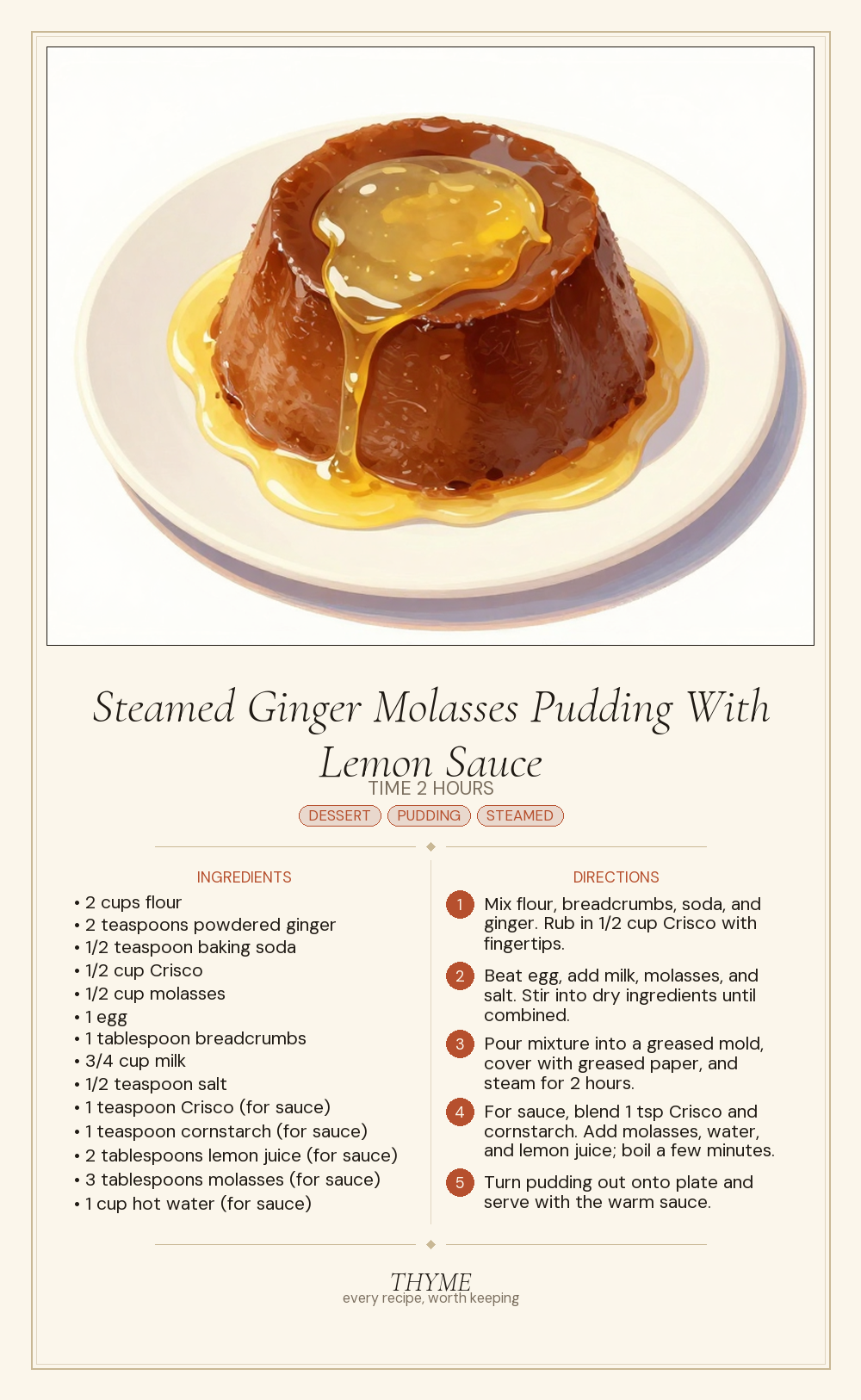 Steamed Ginger Molasses Pudding With Lemon Sauce