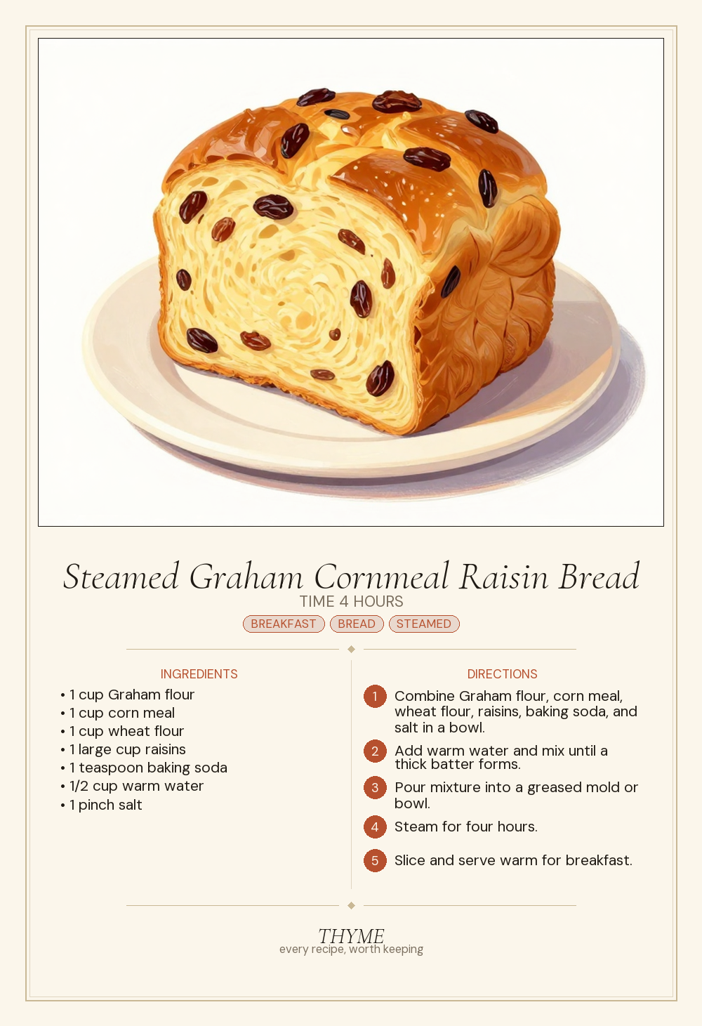 Steamed Graham Cornmeal Raisin Bread