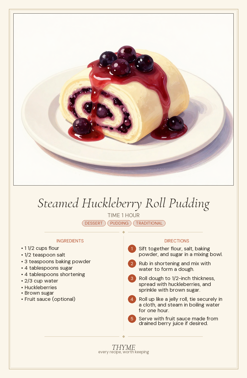 Steamed Huckleberry Roll Pudding