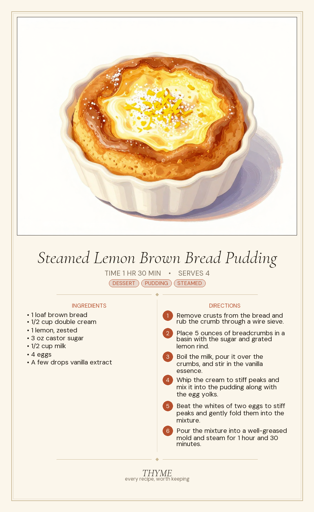 Steamed Lemon Brown Bread Pudding