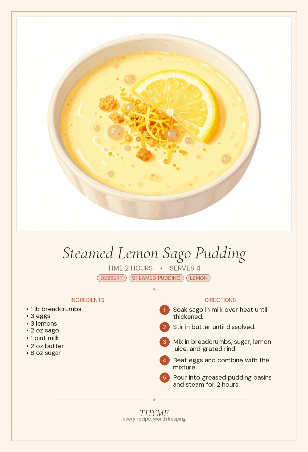 Steamed Lemon Sago Pudding