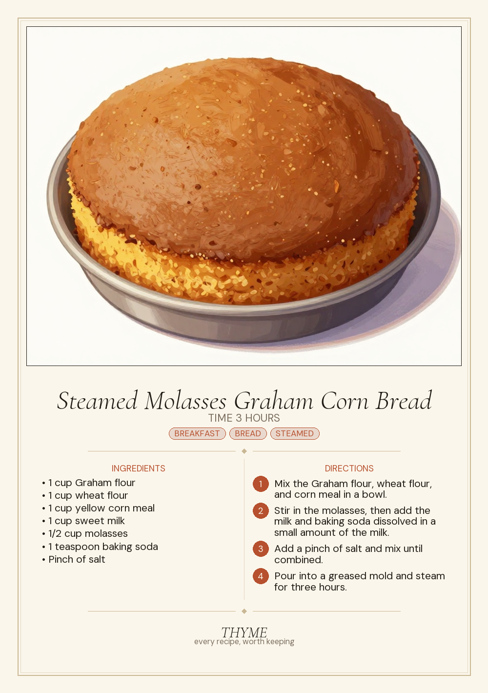 Steamed Molasses Graham Corn Bread