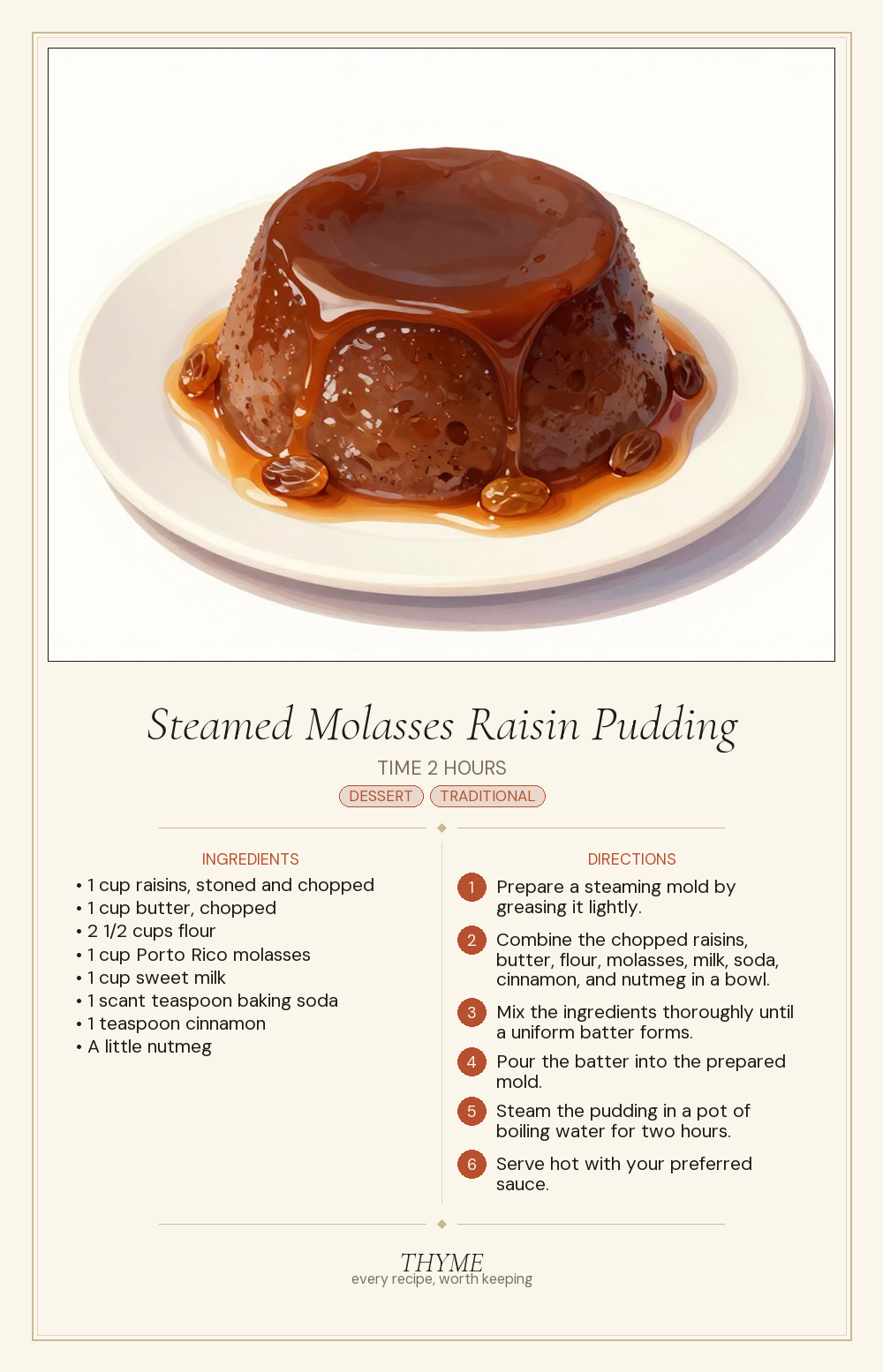 Steamed Molasses Raisin Pudding