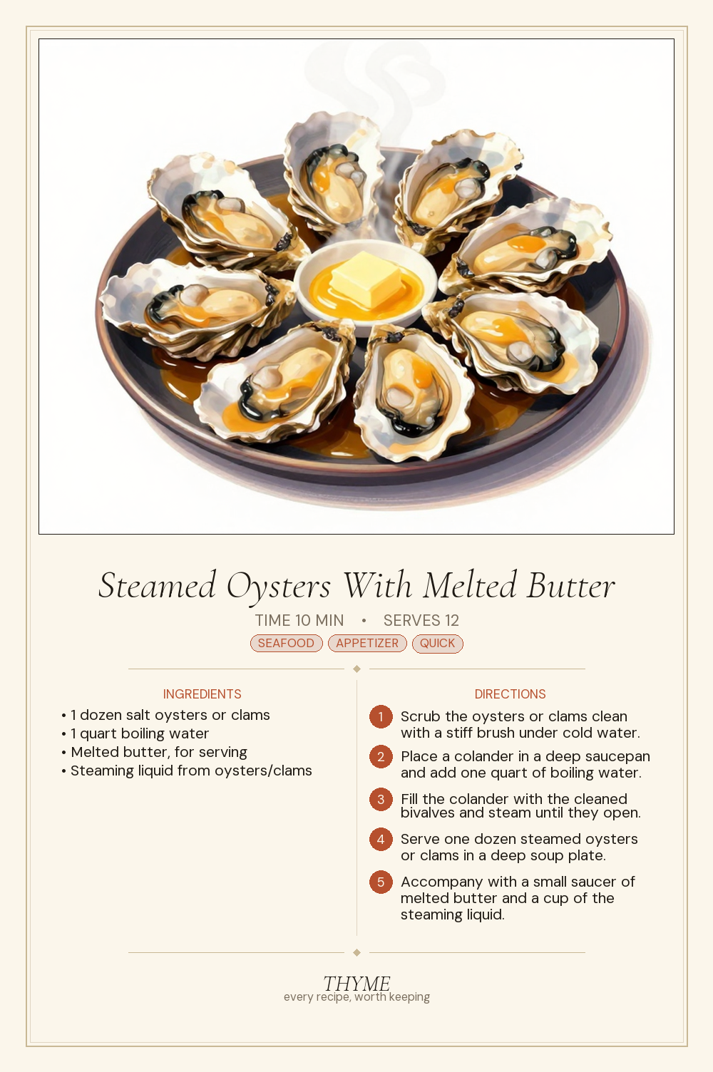 Steamed Oysters With Melted Butter