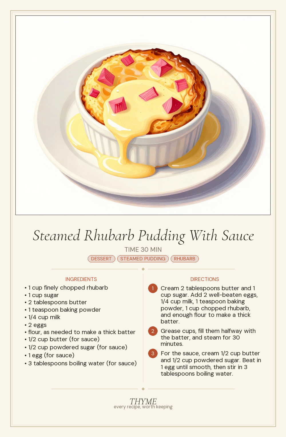 Steamed Rhubarb Pudding With Sauce