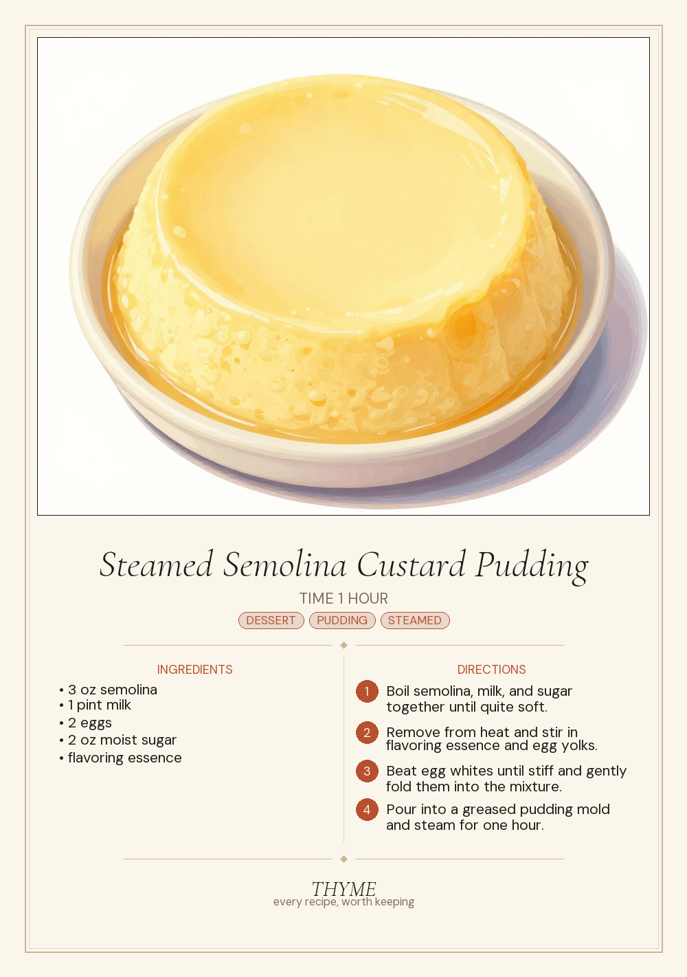 Steamed Semolina Custard Pudding