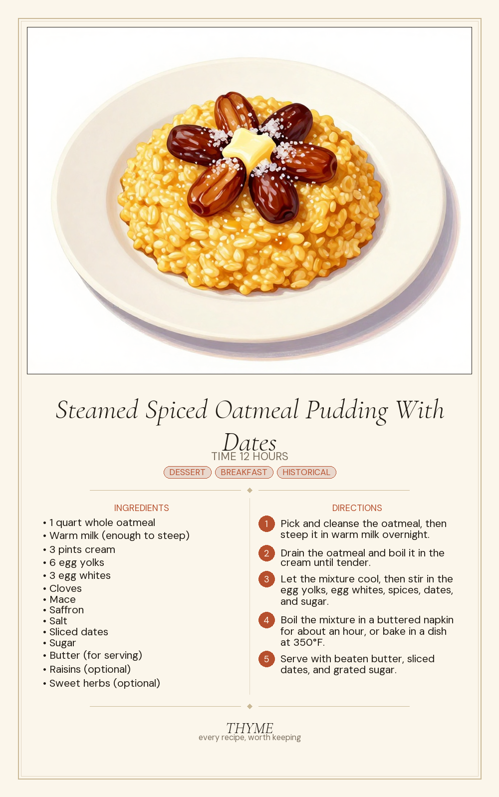 Steamed Spiced Oatmeal Pudding With Dates