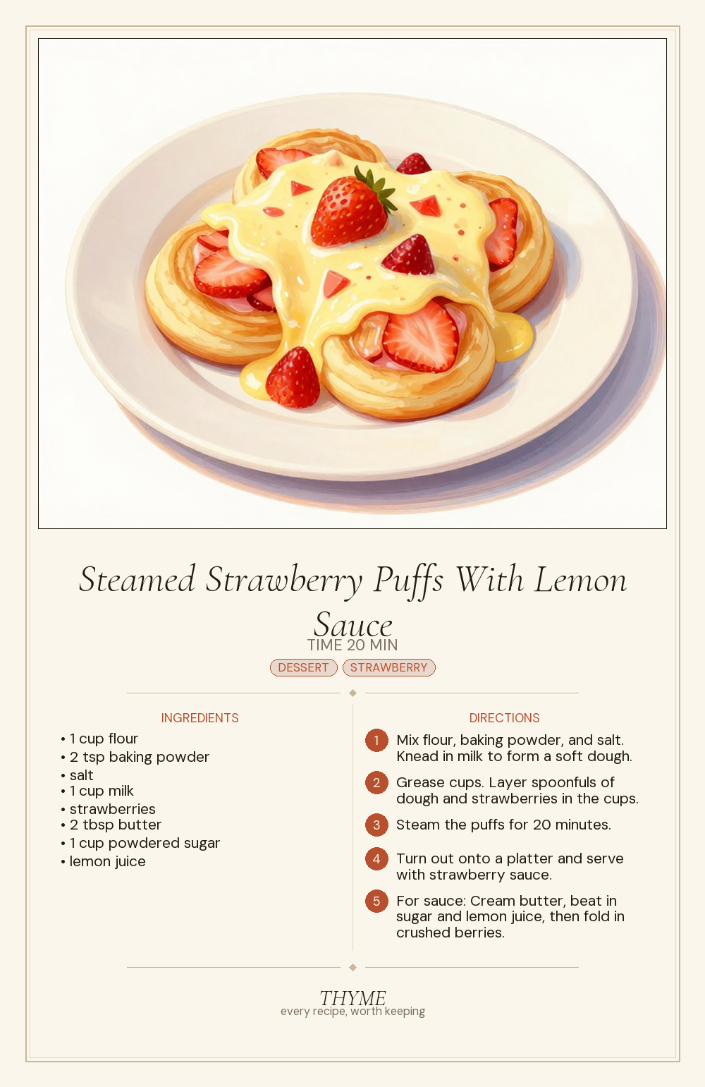 Steamed Strawberry Puffs With Lemon Sauce