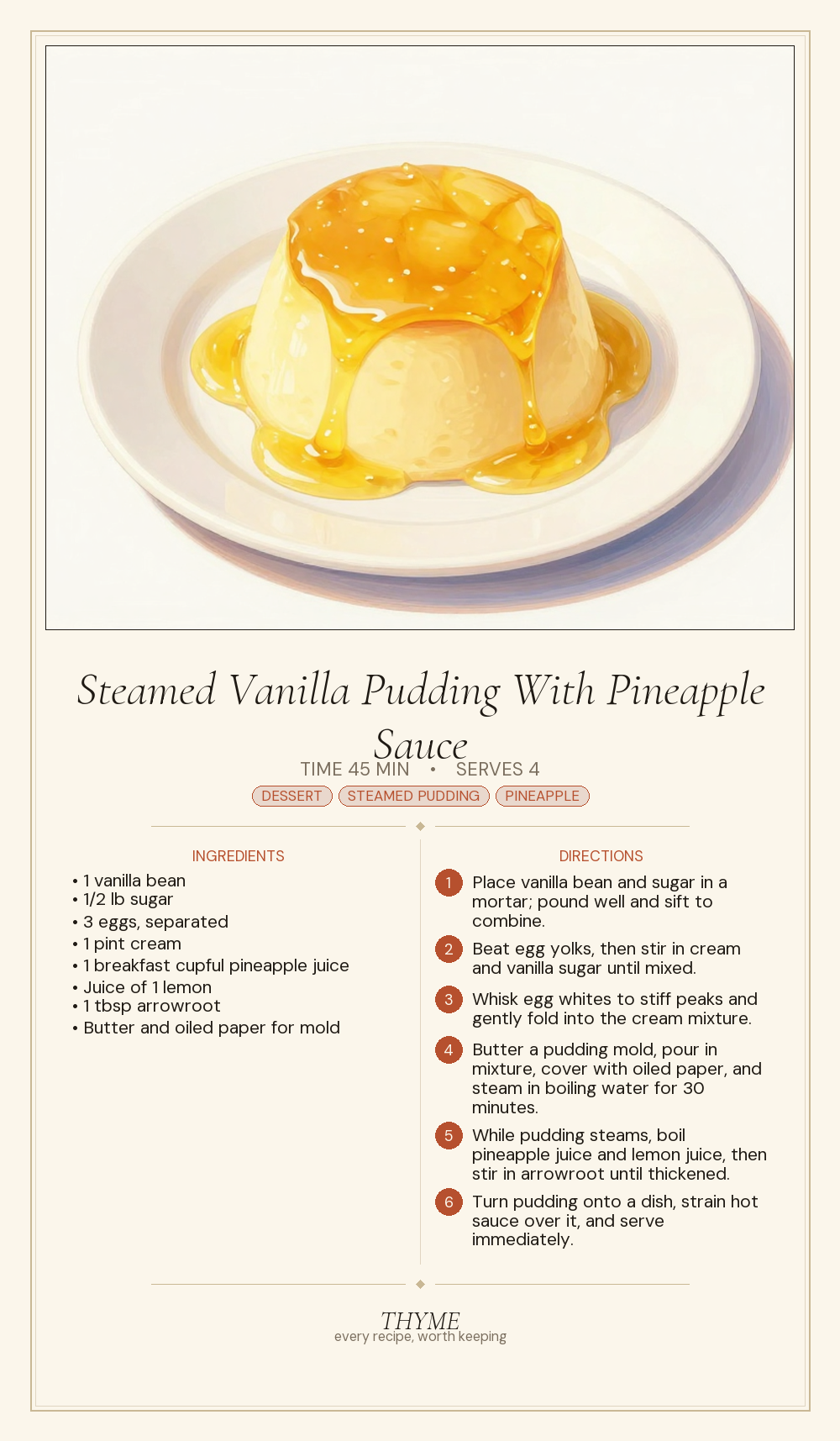 Steamed Vanilla Pudding With Pineapple Sauce