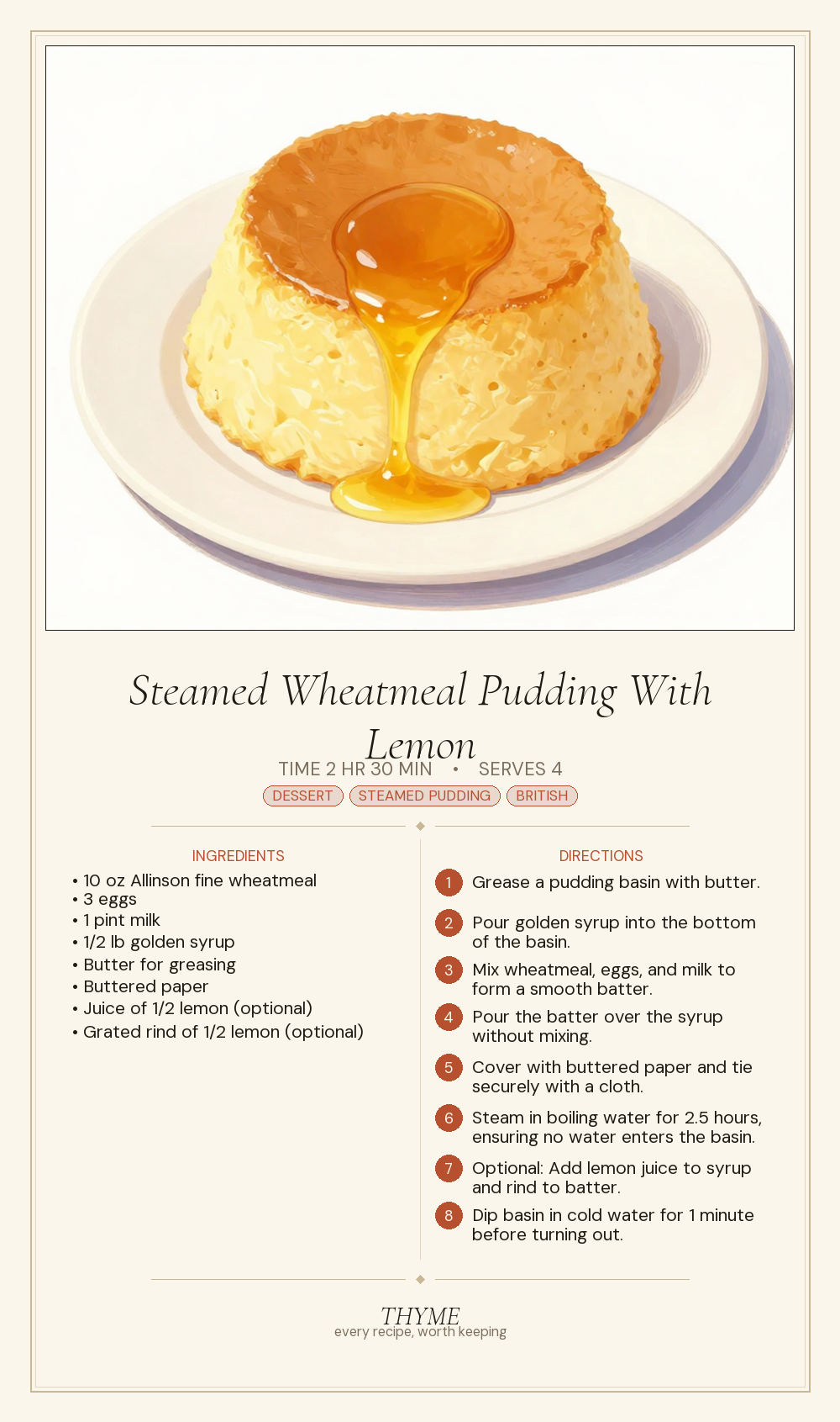 Steamed Wheatmeal Pudding With Lemon