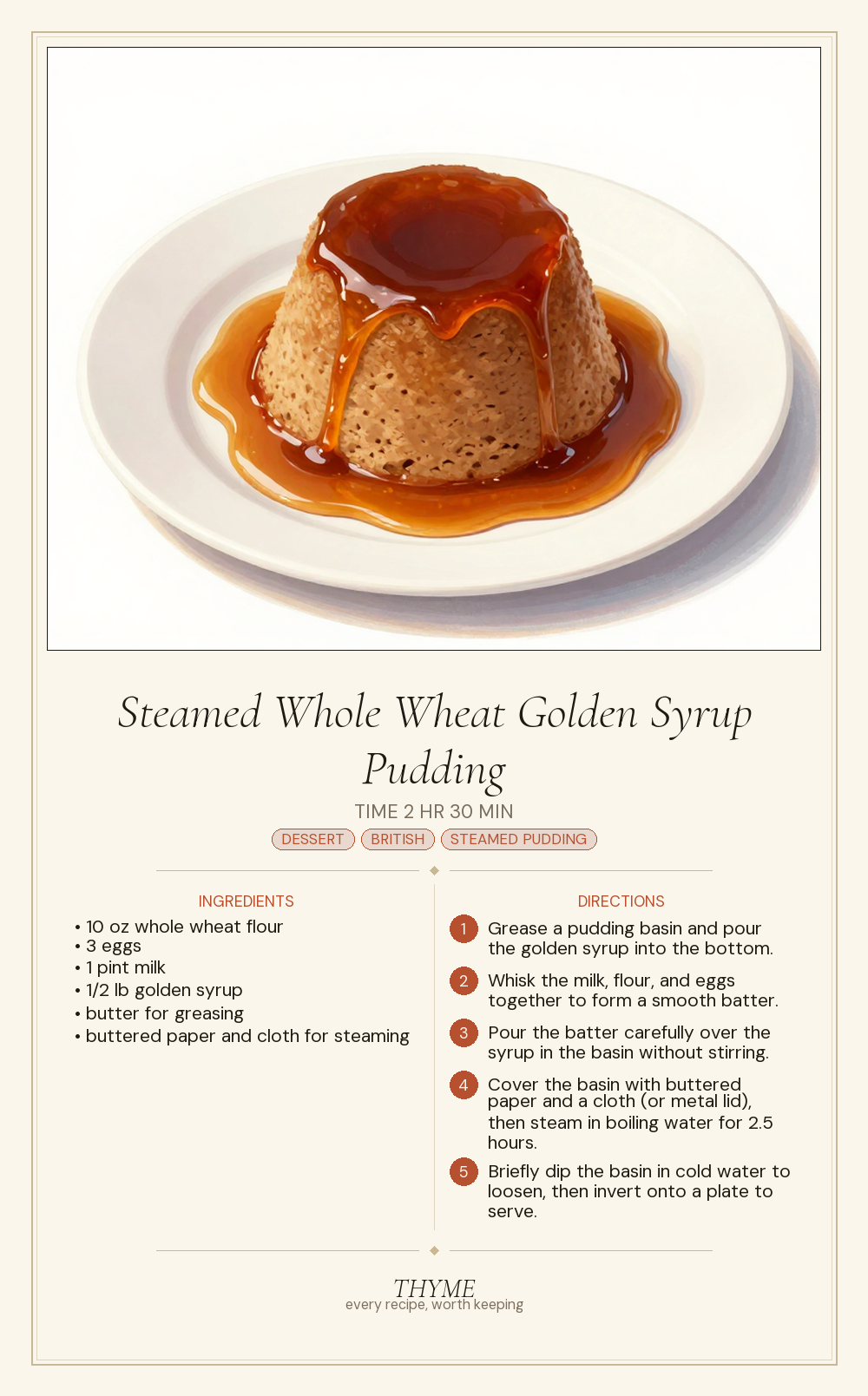 Steamed Whole Wheat Golden Syrup Pudding