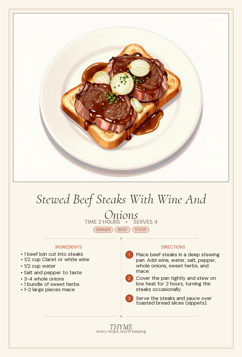 Stewed Beef Steaks With Wine And Onions