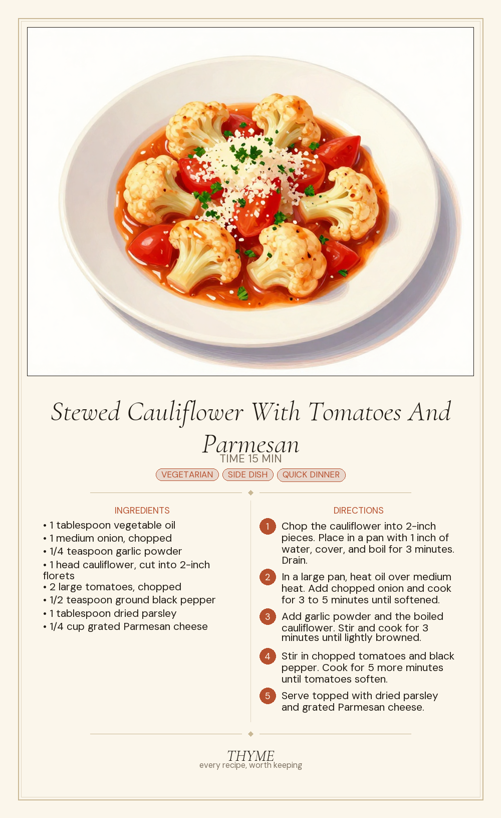 Stewed Cauliflower With Tomatoes And Parmesan
