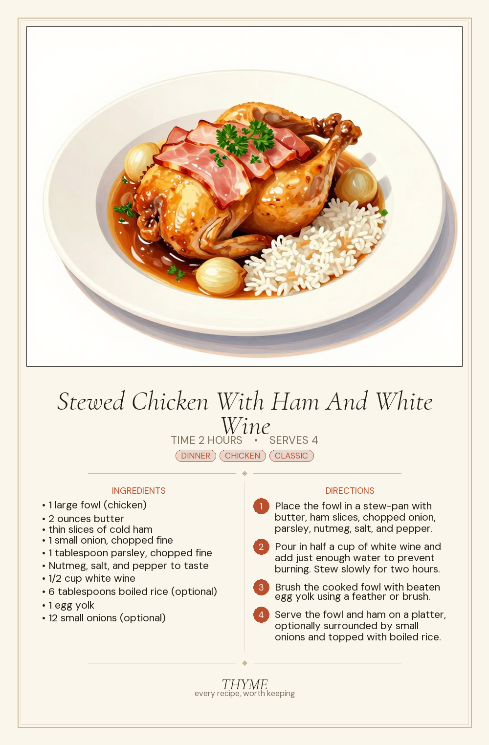 Stewed Chicken With Ham And White Wine