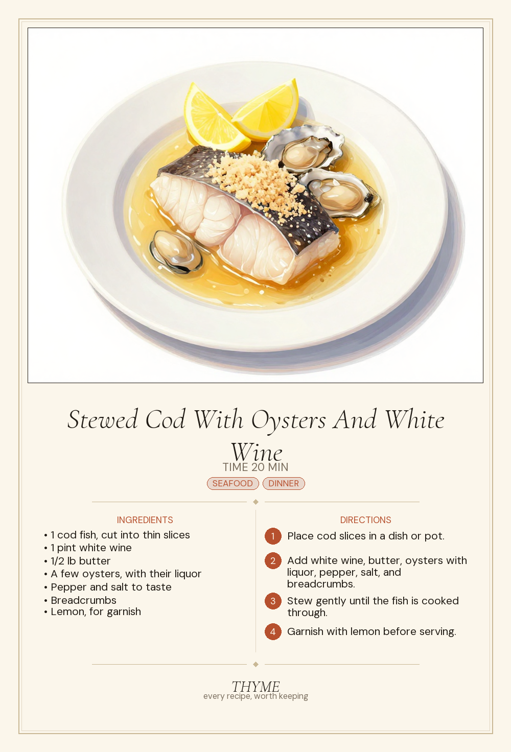 Stewed Cod With Oysters And White Wine