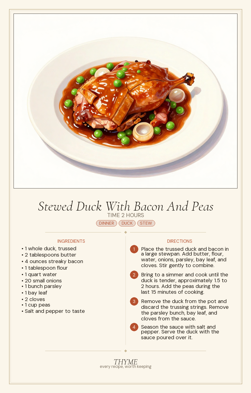 Stewed Duck With Bacon And Peas