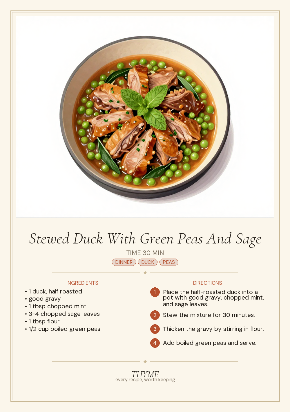 Stewed Duck With Green Peas And Sage