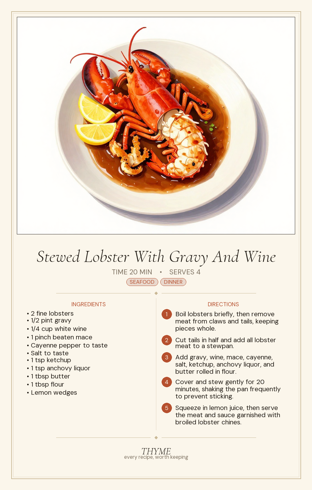 Stewed Lobster With Gravy And Wine
