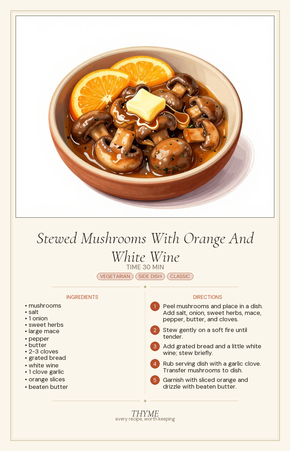 Stewed Mushrooms With Orange And White Wine