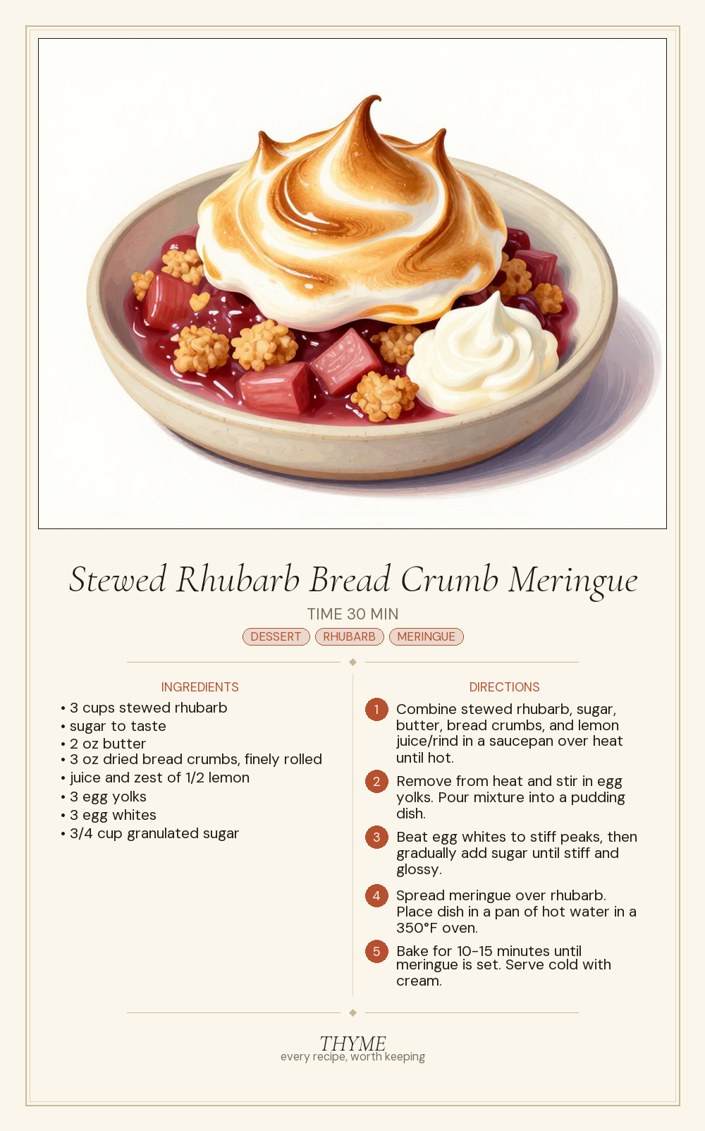 Stewed Rhubarb Bread Crumb Meringue