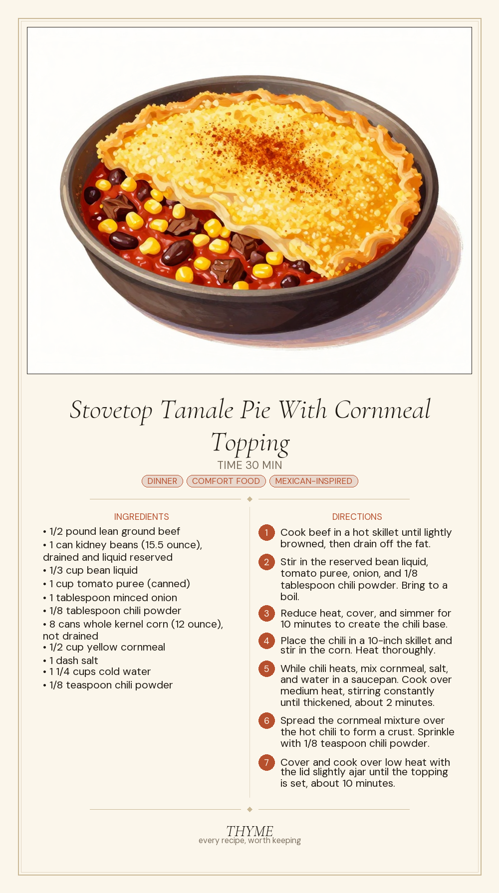 Stovetop Tamale Pie With Cornmeal Topping