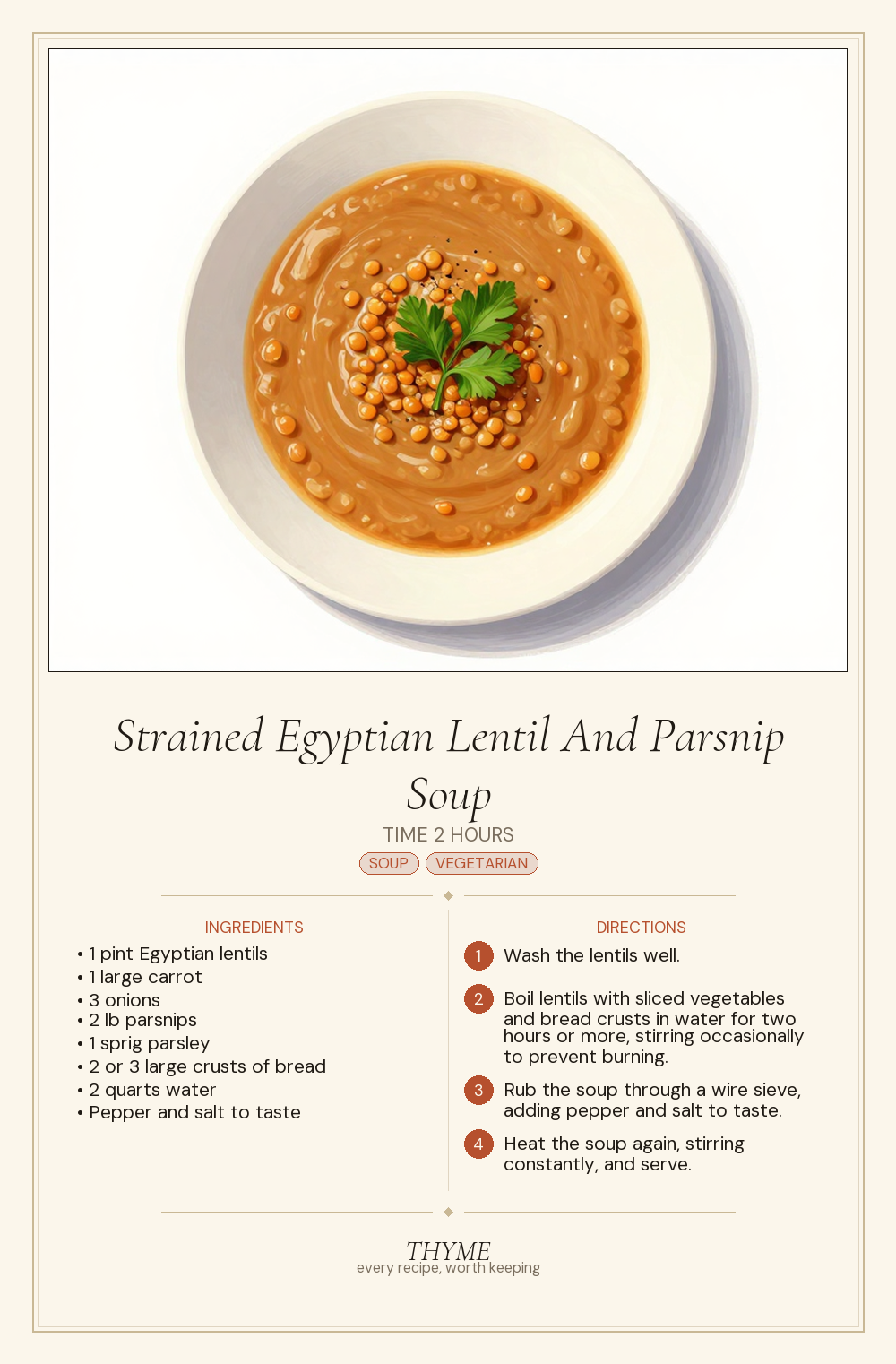 Strained Egyptian Lentil And Parsnip Soup