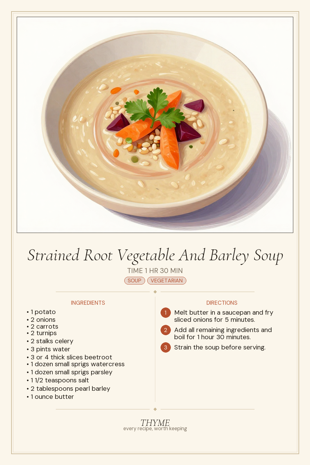 Strained Root Vegetable And Barley Soup