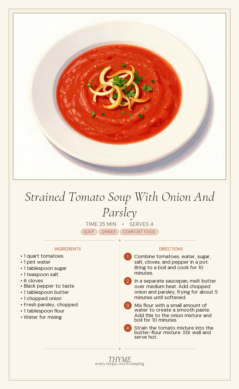 Strained Tomato Soup With Onion And Parsley