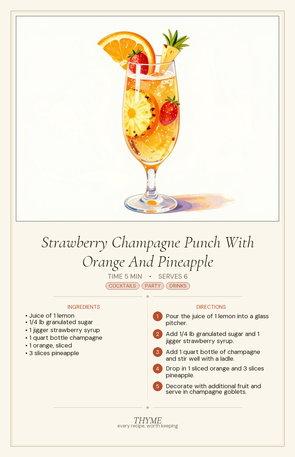 Strawberry Champagne Punch With Orange And Pineapple