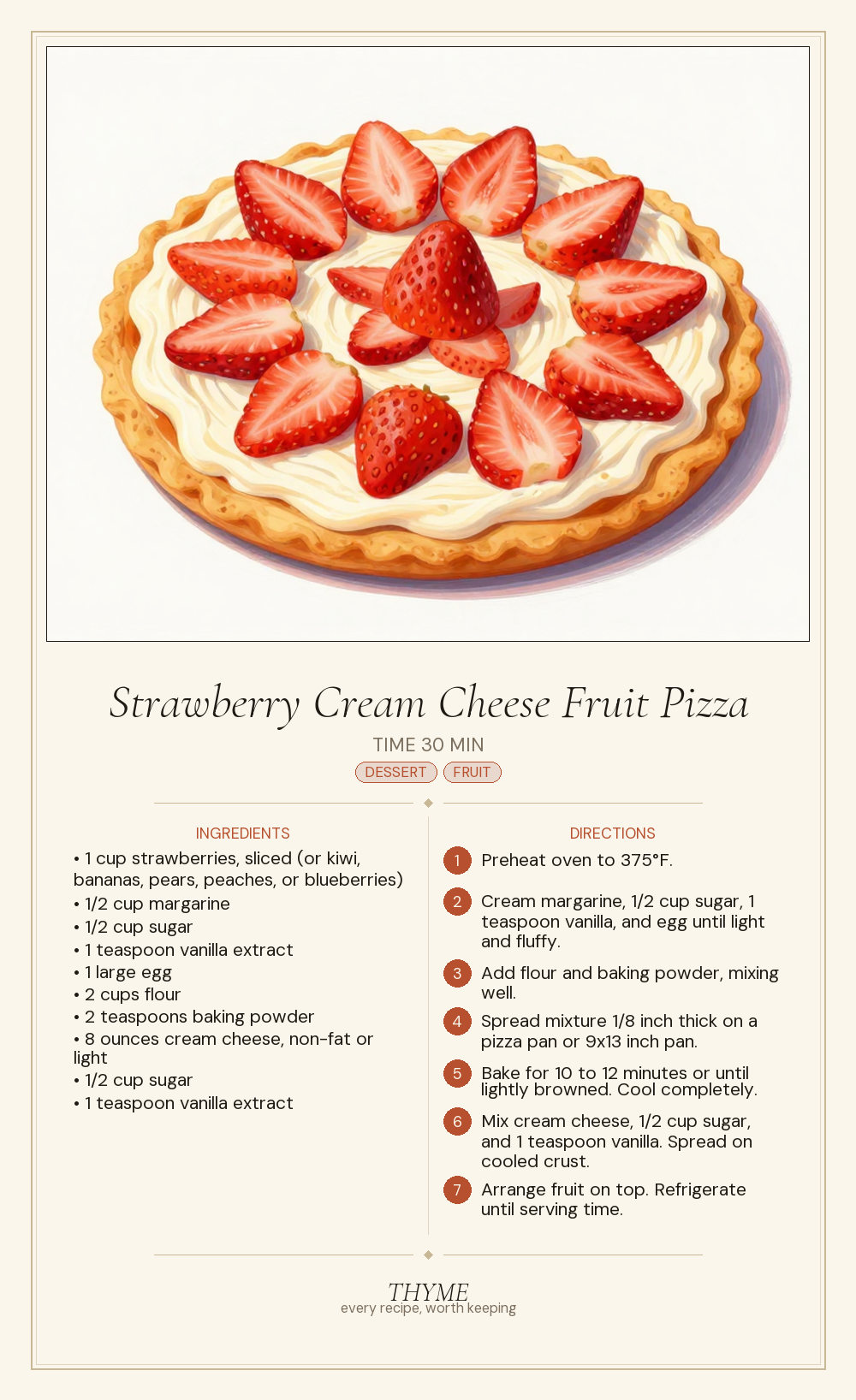 Strawberry Cream Cheese Fruit Pizza