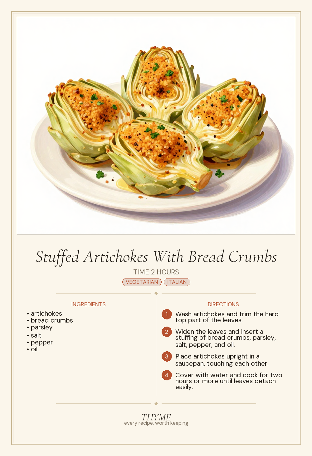 Stuffed Artichokes With Bread Crumbs
