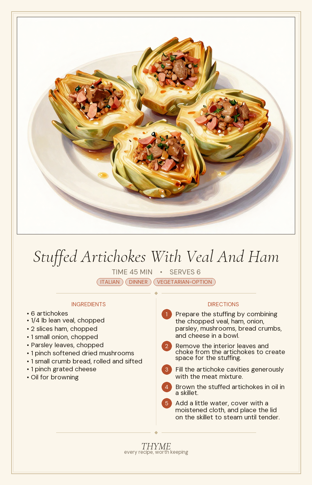 Stuffed Artichokes With Veal And Ham