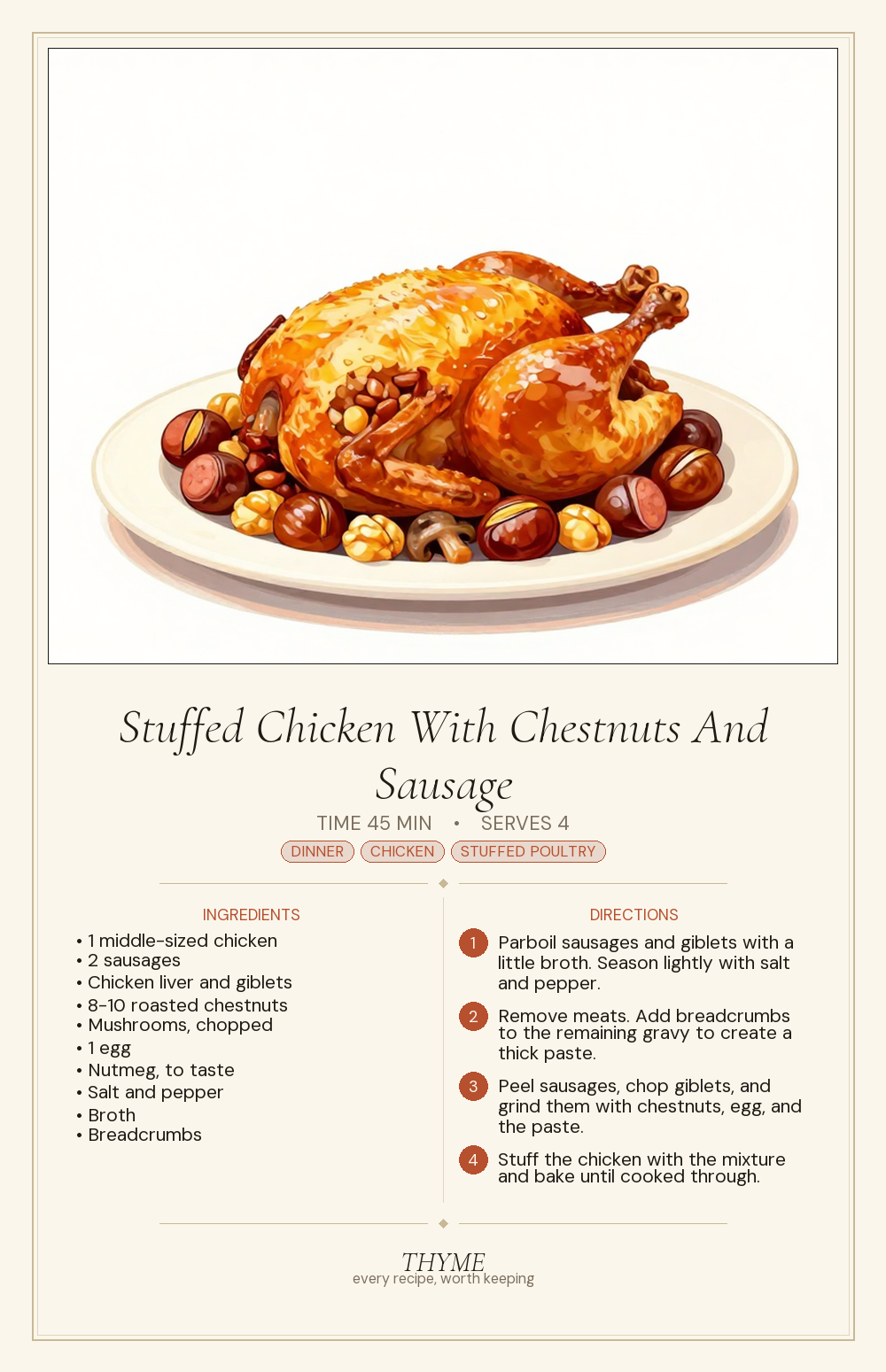 Stuffed Chicken With Chestnuts And Sausage