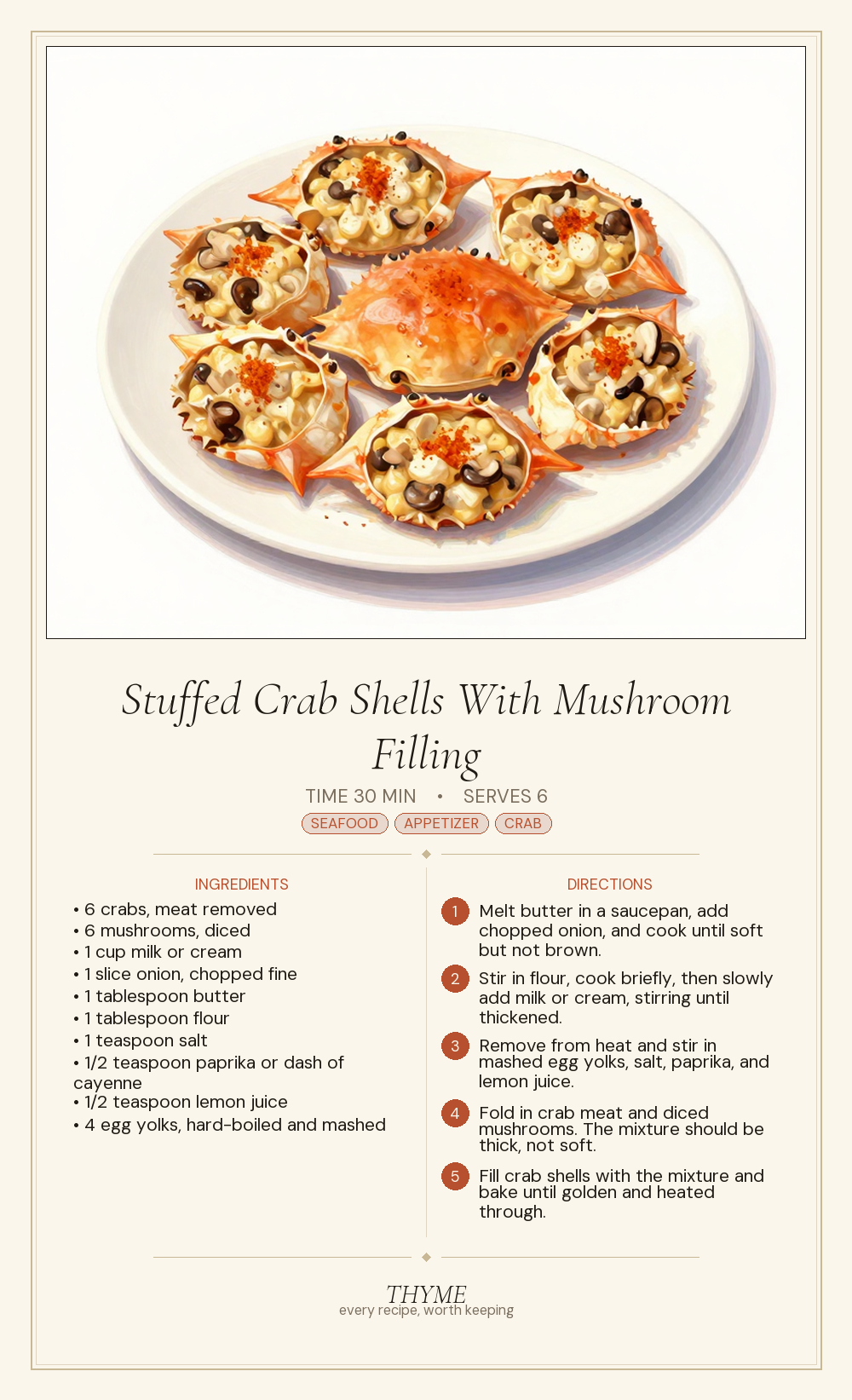 Stuffed Crab Shells With Mushroom Filling