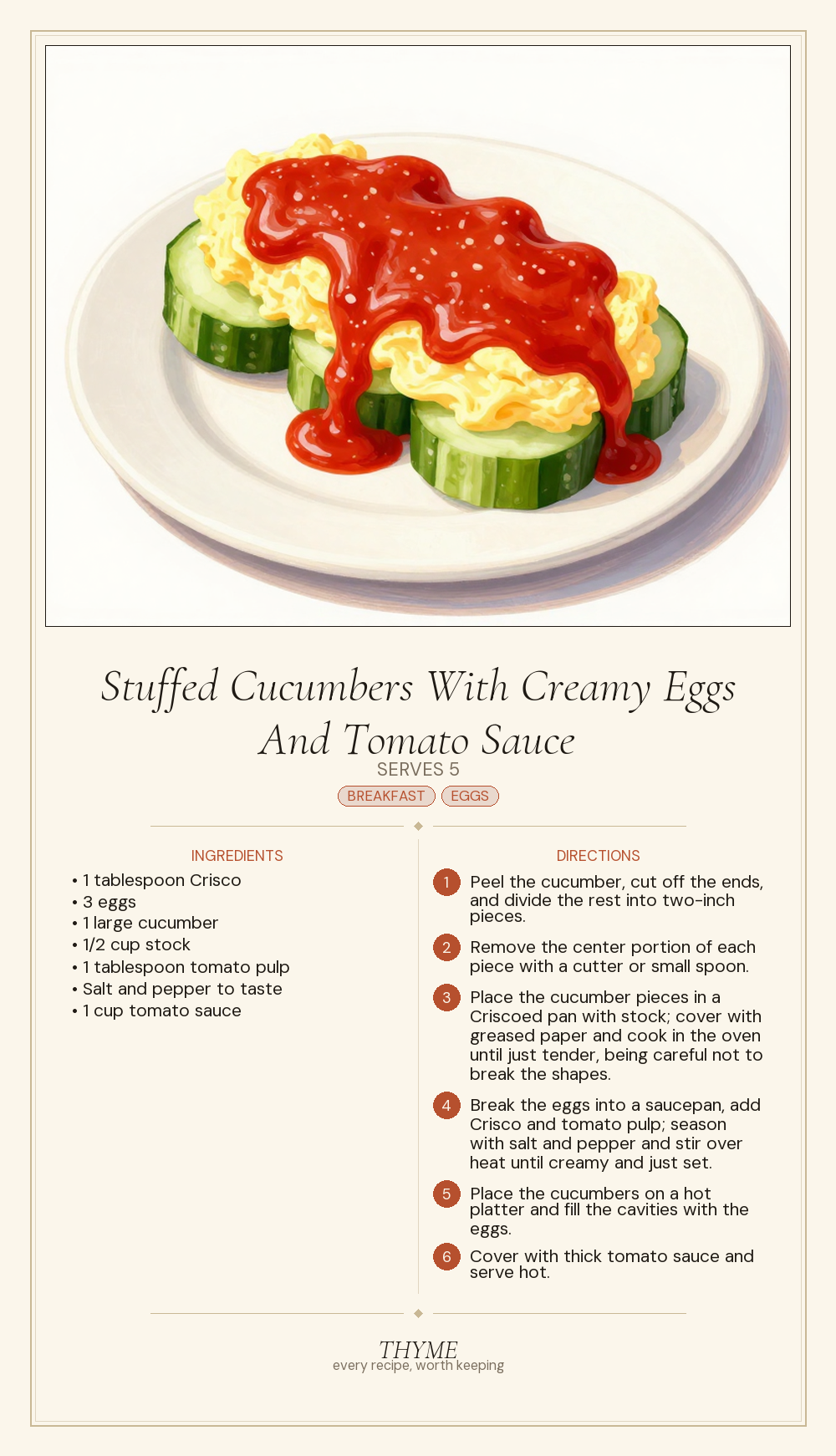 Stuffed Cucumbers With Creamy Eggs And Tomato Sauce