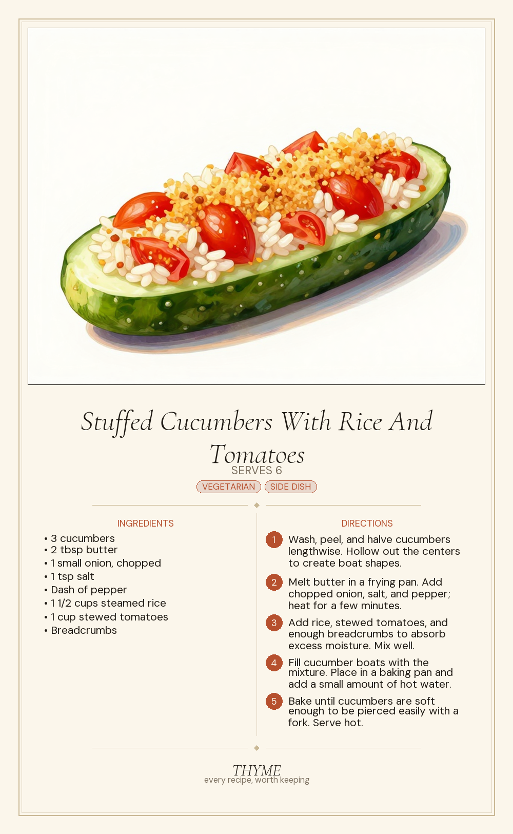 Stuffed Cucumbers With Rice And Tomatoes