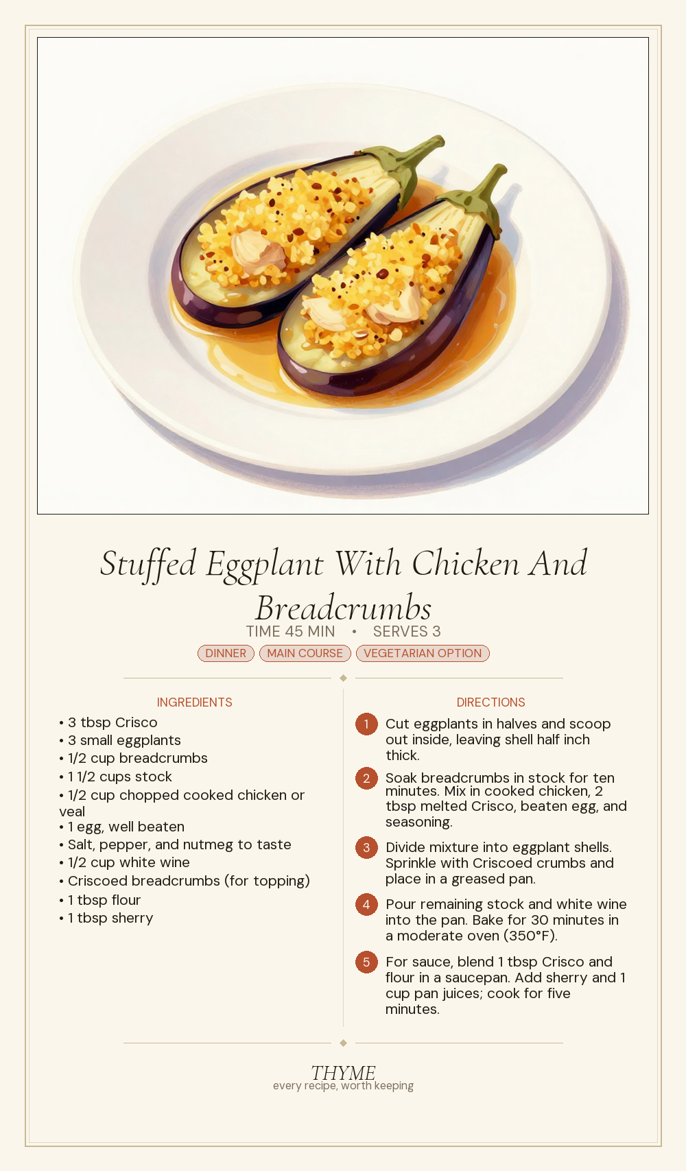 Stuffed Eggplant With Chicken And Breadcrumbs